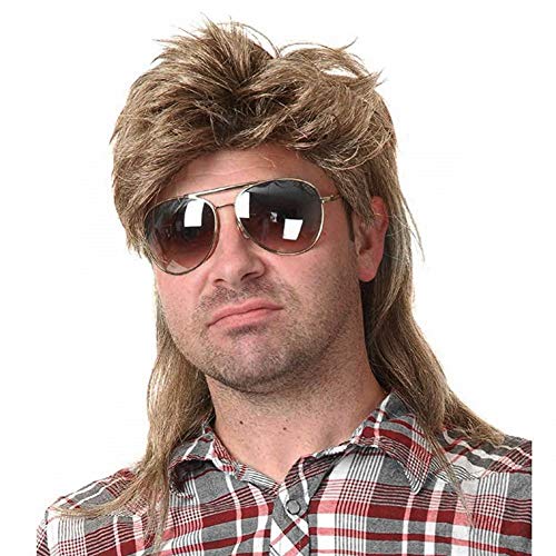 Kaneles Mullet Wigs for Men 80s Costumes Fancy Party Accessory Cosplay Wig (Light Brown) - Light Brown