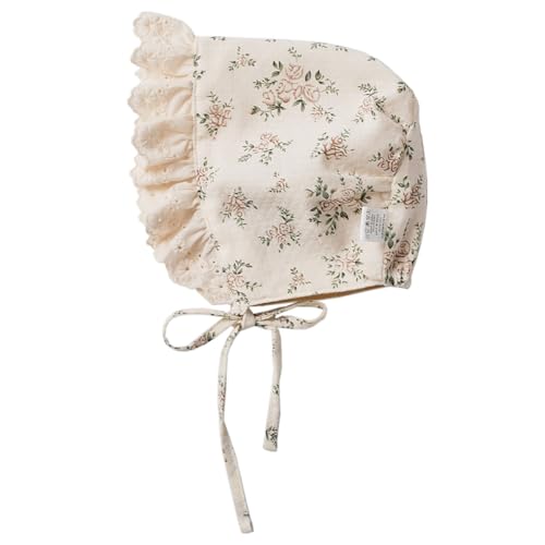 HOOLCHEAN Baby Girls Printed Cotton Bonnet Infant Vintage Flower Lace Sun Protection Hat - 0-6 Months - Cream