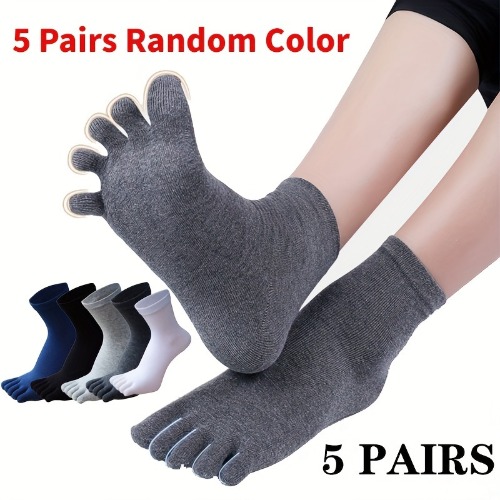 5 Pairs Men's Solid Split Toe Tabi Socks Low Cut Five-toe Novelty Anti-odor Sweat Absorption All Seasons Wearing