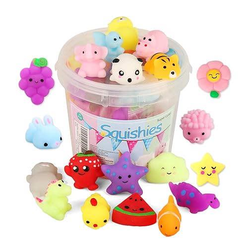 KINGYAO Squishies Squishy Toy 24pcs Party Favors for Kids Mochi Squishy Toy moji Kids Mini Kawaii squishies Mochi Stress Reliever Anxiety Toys Easter Basket Stuffers fillers with Storage Box - 24pcs