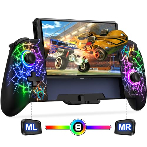 Switch Controllers, Hall Effect Joystick (No Drift) Switch Joypad for Nintendo Switch/OLED, Full-Size Grip Wireless Switch Pro Controller with 9 Color Lights. Ideal for Those Who Prefer Handheld Mode - Spider Silk