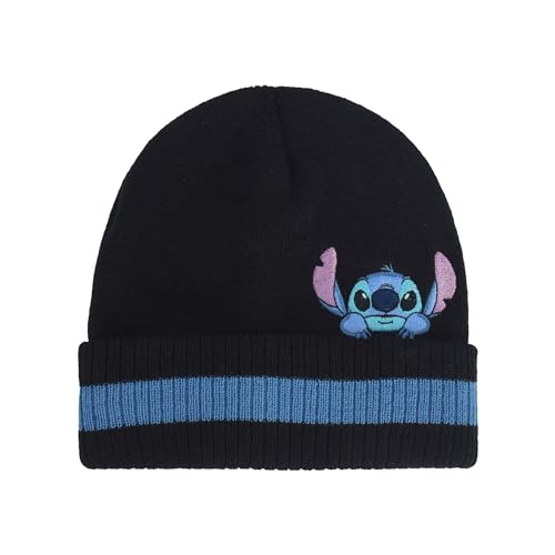 Disney Stitch Beanie Hat, Peek-A-Boo Striped Winter Knit Cap with Cuff, Multi, One Size