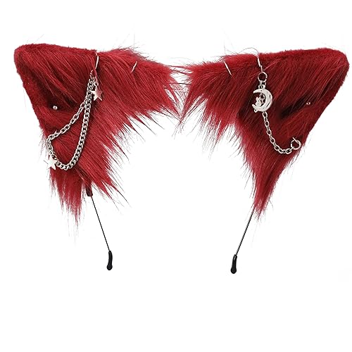 VIGVAN Cat Cosplay Ears Accessories Punk Gothic Cross Cat Ears Headbands Clips - Wine Red Star