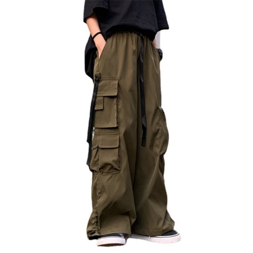 Women Joggers Goth Y2K Baggy Loose Pants Outdoor Cargo Pants Punk Streetwear - Army Green Large