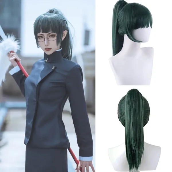 IMEYLE Wig Green Wig With Bangs Peluca Verde Long Ponytail Wig Anime Cosplay Wig for Women Girls Synthetic Wig for Halloween Party Costume + Wig Cap - Green