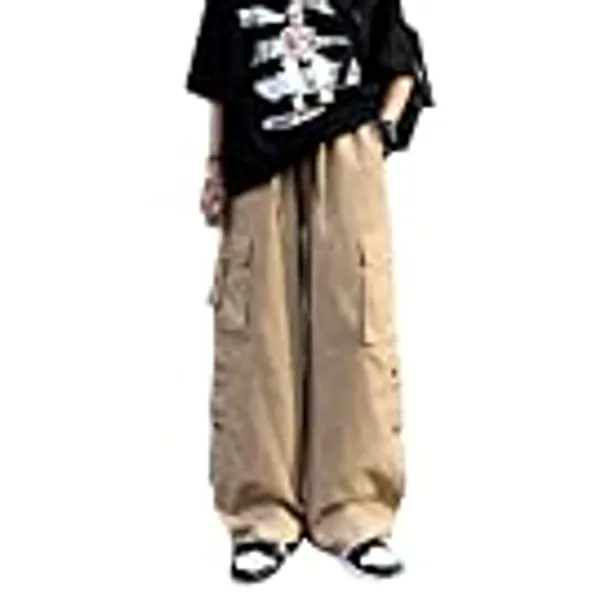 Linsennia Gothic Cargo Pants with Pockets for Men Women Girls Side Slit Baggy Streetwear Y2K Pants