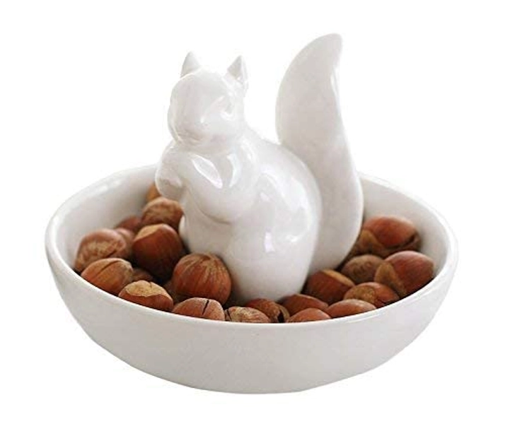 LA JOLIE MUSE Christmas Nut Bowl Snack Serving Dish - Ceramic Squirrel Candy Jewelry Dish for Pistachio Peanuts, Winter Holiday House Warming Hostess Gifts