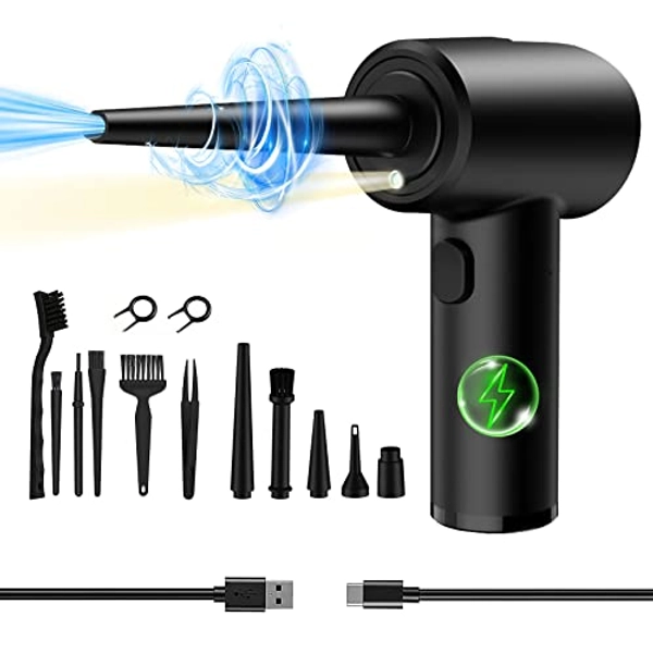 Compressed Air Duster Electric Air Duster Cordless Air Duster - 3 Gear Type-C Rechargeable with LED Light, Compressed Air for Computers, Keyboard, Car 13 pcs Cleaning Kit 51000 RPM Replaces Canned Air