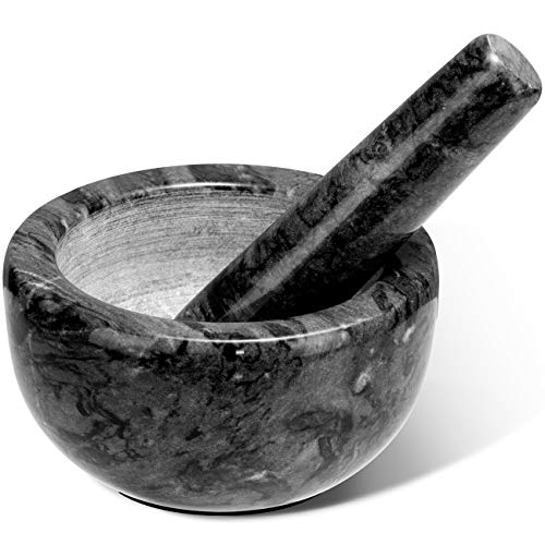 Tera Mortar and Pestle Set Marble Small Bowl Solid Stone Grinder Spice Herb Grinder Pill Crusher (Black, Diameter 4.64") - CY0250