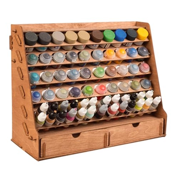 Plydolex Paint Rack Organizer with 65 Holes of 2 Sizes for Miniature Paint Set - Wall-mounted Wooden Craft Paint Storage Rack - Craft Paint Holder Rack 16.3x6.6x12.6 inch
