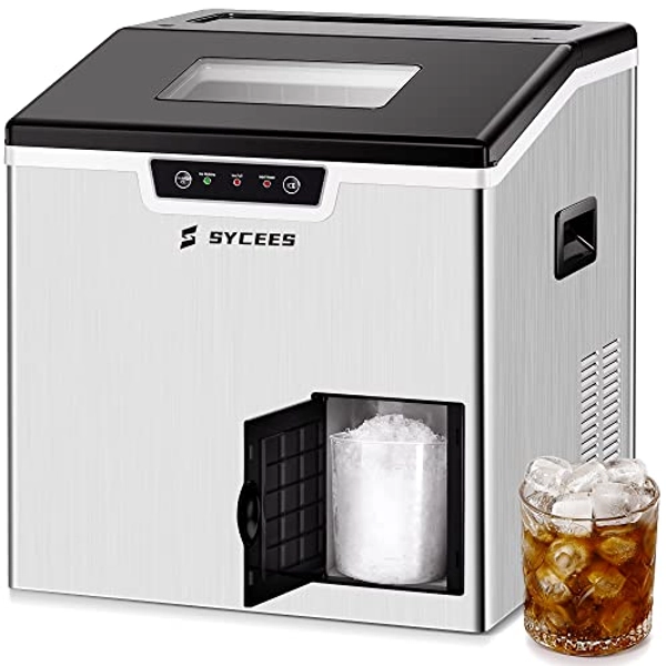 SYCEES 2-in-1 Countertop Ice Maker & Shaver Machine, 18 Cubes in 11 Mins, 44lbs High Capacity, 6.6lbs Large Storage, Auto/Manual Water Filling with Filter, ETL Listed