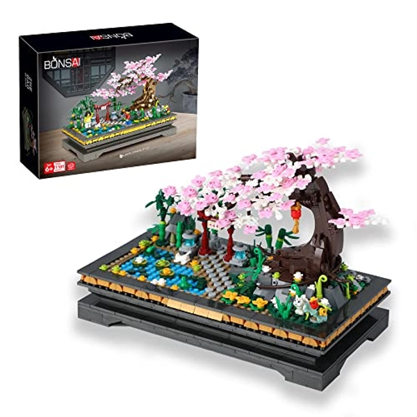 Bonsai Tree Building Sets，Japanese Style Cherry Blossom Tree Mini Building Blocks(1101PCS), Including Garden, Plants,Animal,Pond,Flowers,Meaningful Gift for 6 7 8 9 10+ Kids and Adults