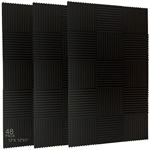 48 Pack Acoustic Foam Panel Wedge Studio Soundproofing Wall Tiles 12" X 12" X 1"