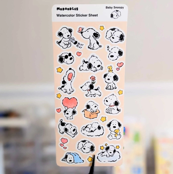 Baby Snoopy Sticker Sheet | Watercolor style, waterproof