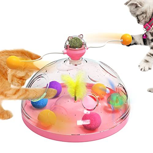 DAYHAP Cat Toy, Cat Toy Indoor for Cats, Interactive cat Toy, Kitten Toys for Indoor Cats, Multi-Function Cat Toy with Track Ball and Feather, Cat Supplies Suitable as a Birthday Gift (Pink) - Pink