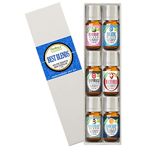 Essential Oils Best Blends Set of 6-100% Pure, Therapeutic Grade Essential Oils Set - 6/10mL Bottles (Breathe, Good Sleep, Head Relief, Muscle Relief, Stress Relief, and Health Shield) - Best Blends Scent - 0.33 Fl Oz (Pack of 6)