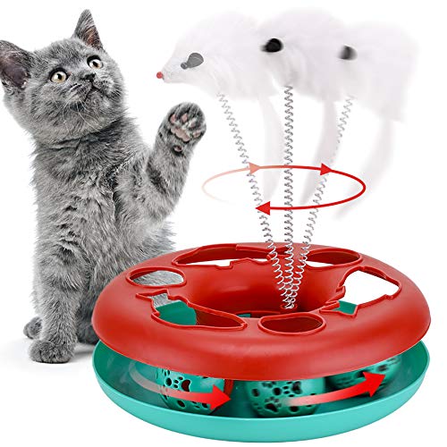 Cat Toys, Cat Toys for Indoor Cats,Interactive Kitten Toys Roller Tracks with Catnip Spring Pet Toy with Exercise Balls Teaser Mouse (red) - Christmas red