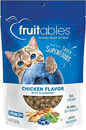 Fruitables Crunchy Low Calorie Treats Packed with Protein For Cats Healthy Free of Wheat, Corn and Soy – Made with Real Chicken with Blueberry – 2.5 Ounces - 2.5 Ounce (Pack of 1) - Chicken & Blueberry