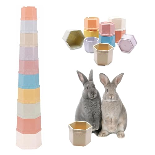 10 Pcs Stacking Cups for Rabbits, Reusable Rabbit Enrichment Toys, Rabbits Toys, for Hiding Food and Playtime Fun, BPA-Free Safe Plastic Pet Toys, Multi-Coloured and Various Sizes (10 Colours)