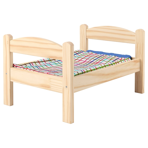 DUKTIG Doll's bed with bedlinen set - pine/multicolour