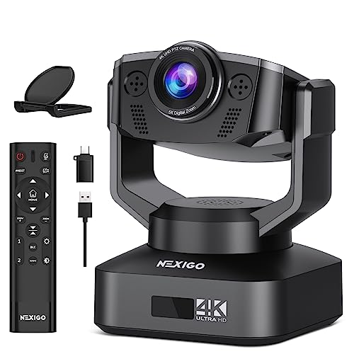 Zoom Certified, NexiGo N990 (Gen 2) 4K PTZ Webcam, Video Conference Camera System with 5X Digital Zoom, Sony_Starvis Sensor, Position Preset, Dual Stereo Mics, 3.5mm Audio Jacks for External Mics - PTZ Webcam 4K