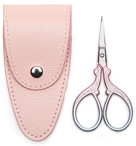 GAIFONGRE 3.6 inch Small Precision Scissors, Sewing scissors with leather sheath cover,Small Stainless Steel craft tools,sewing supplies,Needlework Threading Shears, color PINK green - Pink Green