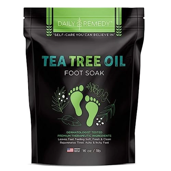 Tea Tree Oil Foot Soak with Epsom Salt - Made in USA - for Toenails, Athlete's Foot, itchy Feet, Stubborn Smelly Foot Odor, Pedicure, Foot Calluses & Soothes Sore Tired Achy Feet - 16 oz