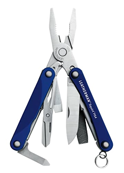 LEATHERMAN, Squirt PS4 Keychain Multitool with Spring-Action Scissors and Aluminum Handles, Built in the USA, Blue