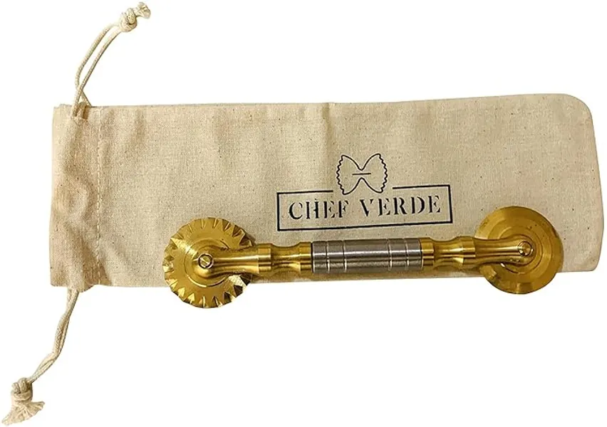 Chef Verde Pasta and Pastry Cutter - Made in Italy (Combo Ridged and Smooth Brass with Stainless Handle) - Combo Ridged and Smooth Brass with Stainless Handle
