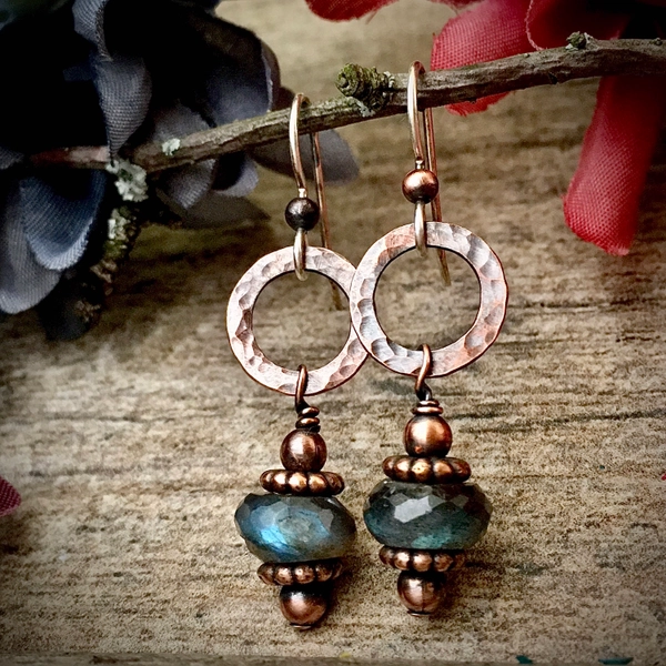 Labradorite Earrings, Gemstone Earrings, Statement earrings, Boho Earrings, Moonstone Earrings, Copper Earrings