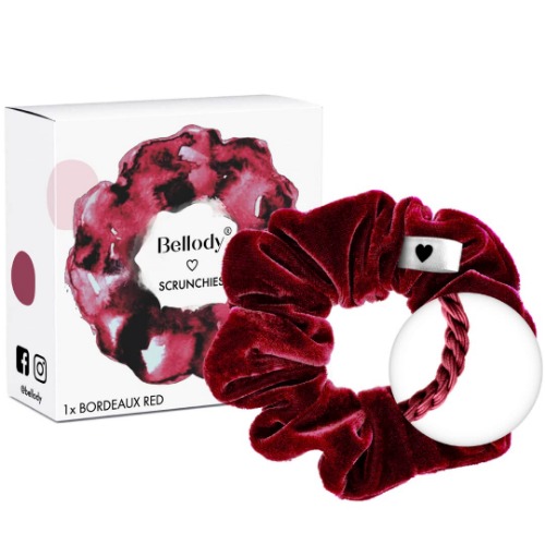 Bellody® Scrunchies Fluwelen haarelastiek, fluweelzacht, sterke grip, fluwelen look, exclusieve kleuren (1 stuk, bordeauxrood)