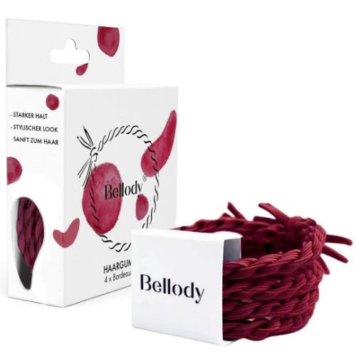 Bellody® Original Haarelastiekjes, stijlvol gevlochten haarelastiekjes met sterke grip, verpakking met 4 stuks, bordeauxrood (Bordeaux Red)