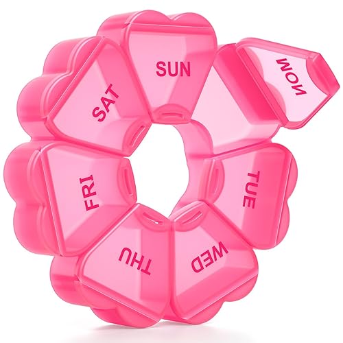 Large Weekly Pill Organizer, Pill Box 7 Day, KAPENS Daily Vitamin Case Large Capacity Compartments, Pill Containers for Fish Oil Medicine Supplements, Red - Red