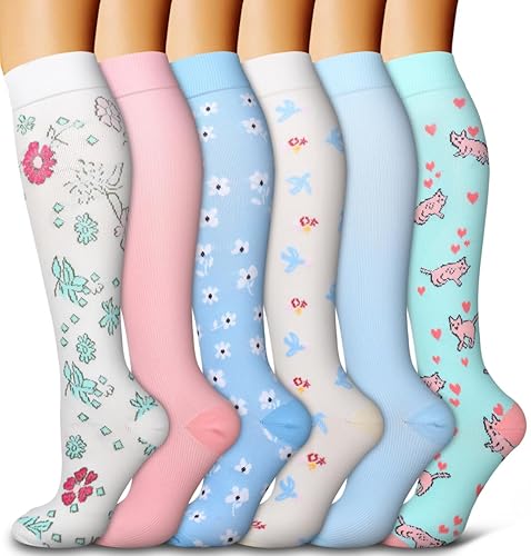 6 Pack Copper Compression Socks for Women and Men Circulation-Best Support for Medical, Running,Nursing,Athletic - D-assorted101 - Small-Medium