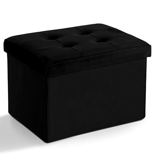 LINMAGCO Storage Ottoman Folding Foot Stool Velvet Ottoman Foot Rest with Padded Modern Ottoman with Storage for Living Room Puppy Step Stool 17x13x13in(Black) - 17"X13"X13" - Black1