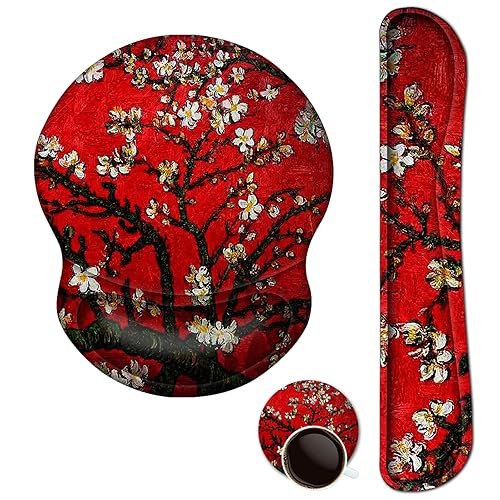 ARTSO Upgraded Wrist Rest Support for Mouse Pad & Keyboard, Ergonomic Gel Mousepad Non-Slip Rubber Base Home,Office Pain Relief, Easy Typing Cushion Neoprene, Soft Memory Foam, Red Van Gogh Painting - Red Van Gogh Painting