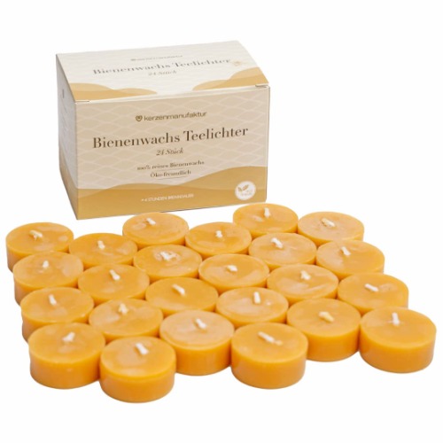 Kerzenmanufaktur reine Bienenwachs Teelichter (24 Stück) Plastikfrei nachhaltige Teelichter ohne Hülle handgemacht Made in Germany - Bienenwachs (handgemacht)