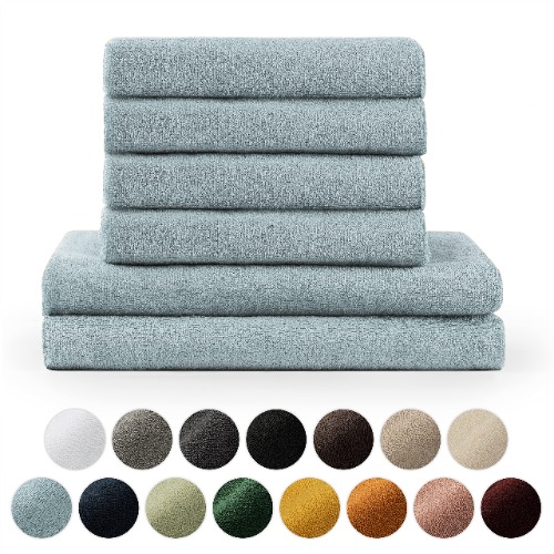 Blumtal Premium 6-TLG. Frottier Handtücher Set mit Aufhängschlaufen - 100% Baumwolle Oeko-TEX Zertifiziert, Weich, Saugstark - 2X Badetuch (70x140 cm), 4X Handtuch (50x100 cm), Hellblau - 2 Badetücher + 4 Handtücher 08 Hellblau