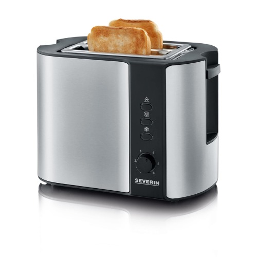 SEVERIN Automatik-Toaster, Toaster mit Brötchenaufsatz, hochwertiger Edelstahl Toaster zum Toasten, Auftauen und Erwärmen, 800 W, Edelstahl-gebürstet/schwarz, AT 2589 - Toaster Single