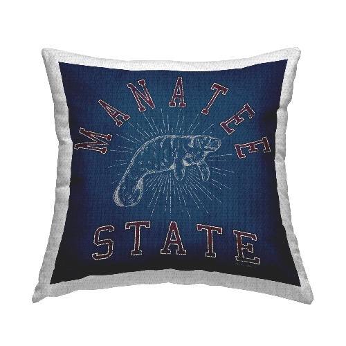 Stupell Vintage Manatee State Printed Outdoor Throw Pillow Design by Spirit Animals/Life Is High | Polyester - 18 x 18 - Outdoor - Single - Blue