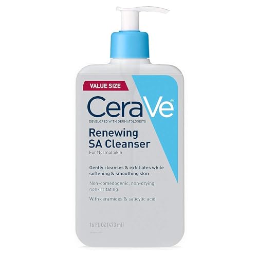 CeraVe SA Cleanser | Salicylic Acid Cleanser with Hyaluronic Acid, Niacinamide & Ceramides| BHA Exfoliant for Face | Fragrance Free Non-Comedogenic | 16 Ounce - Fragrance Free - 16 Fl Oz (Pack of 1)