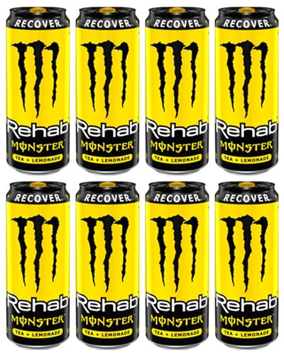 Monster Rehab Energy Drink Cans || Low Calorie|| 8 Pack (16 F L Oz, 8 Pack Tea+Lemonade) - 8 Pack Tea+Lemonade - 16 F L Oz