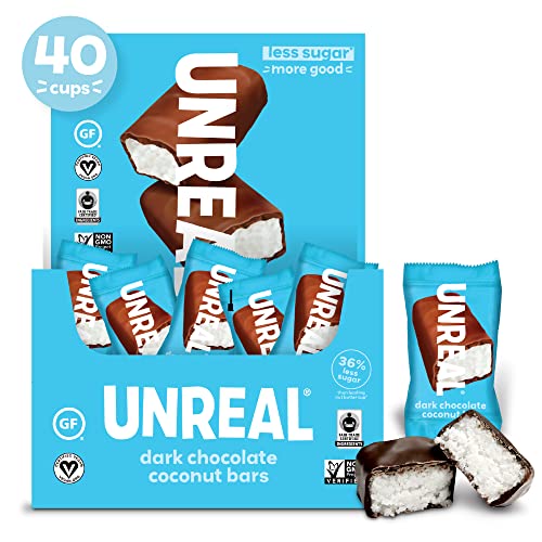 UNREAL Dark Chocolate Coconut Bars (40 Mini Bars) | Vegan, 3g Sugar, & 3 Simple Ingredients | Non-GMO, Gluten Free, & Fair Trade | .53oz each - 40 count (Pack of 1)