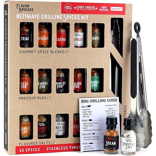 Ultimate Grilling Gift for Men - BBQ Accessories - Gourmet Spice Blends & Seasonings, Tongs, BBQ Magnet, Meat Rubs, Unique Gift for Guys, Dad, Son, Brother, Father in Law, Cooking Chefs, 17 Piece Set - Ultimate 15 Spice Grilling Gift Set