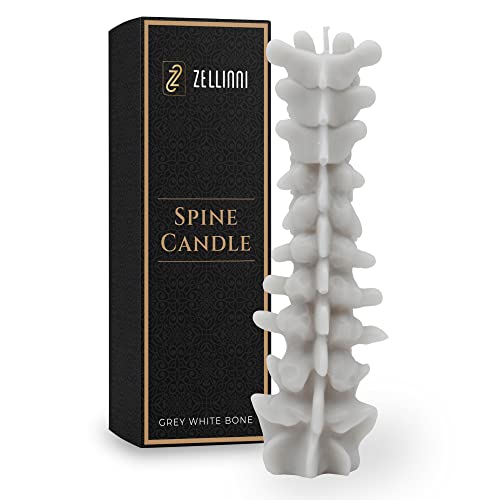Zellinni Spine Candle for Halloween Decor - Premium Unscented Soy Candle w/Cotton Wick for Clean Burn - Goth Room Decor Vertebra Candles for Parties, Home, Rituals, Halloween Decorations Indoor - Gray - Grey white bone