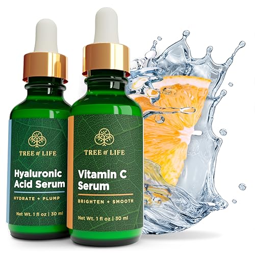 Tree of Life Vitamin C and Hyaluronic Acid Facial Serum Duo, Smoothing and Renewing, Dermatologist-Tested - 2 x 1 oz - 1 Fl Oz (Pack of 2) - Vitamin C and Hyaluronic Acid Serum