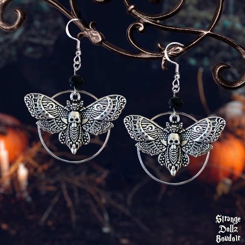Death Moth hoop earrings, 925 Sterling Silver