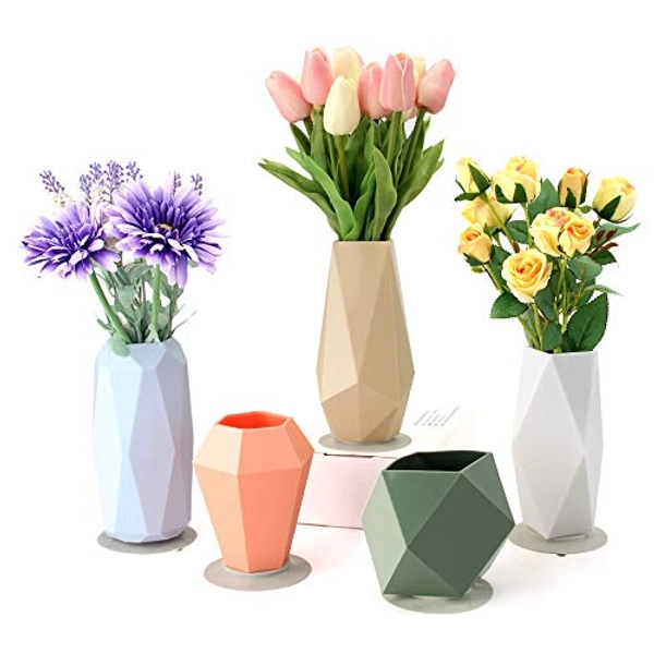 Geometric Silicone Flower Vase Set for Children Flower Arrangement, Modern Decorative Flower Vase for Home Decor, Living Room, Table, Office, Centerpieces, Perfect Little Vases Gifts, Set of 5 - Fresh