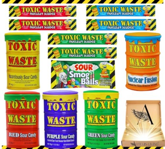 Toxic Waste Candy 12-Pieces: Sour Sweets Assortment Box American Extreme Sour Pick n Mix Candy