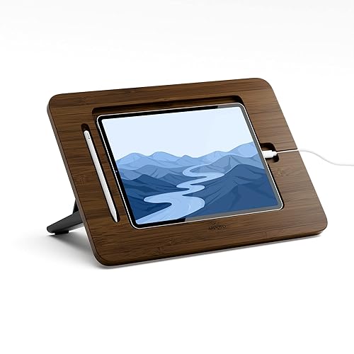 AFOOYO Bamboo Tablet Drawing Stand Tablet Stand - Portable & Adjustable 5 Angles for Laptop, Laptop Stand Riser,Book Reading Stand,Compatible with 12.9 inch Tablet Pro-3rd - 6th Gen(Walnut Varnish) - Large-Fit tablet Pro 12.9 inches-With tablet case - Bamboo-walnut Varnish
